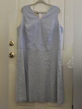 Talbots Seersucker Fit & Flare Dress in Ocean Stripe -16W
